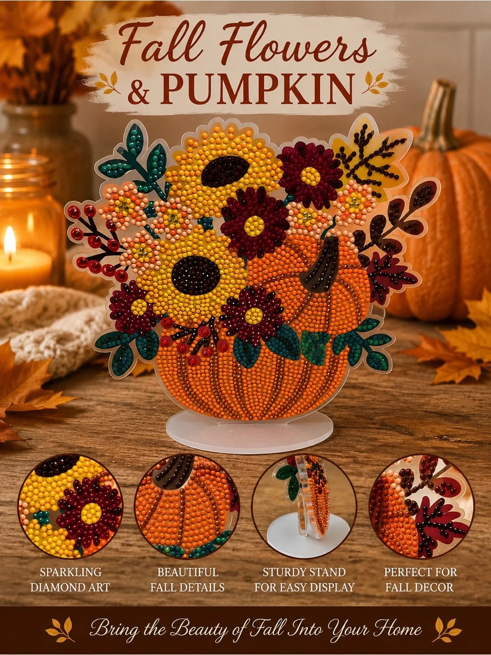 Fall Pumpkin & Sunflower Diamond Art Décor - Sealed